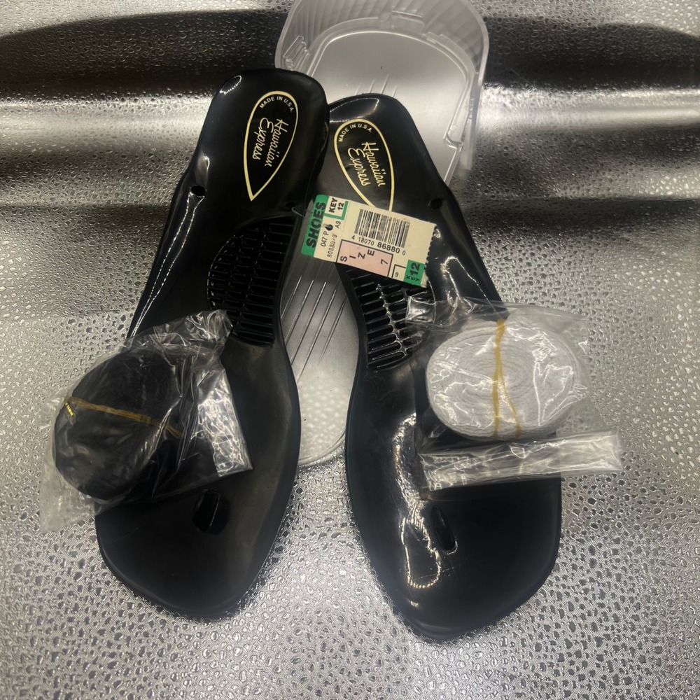 Hawaiian Express Vintage Black Lace Up Sandals Women Size 7 Made in USA NWT